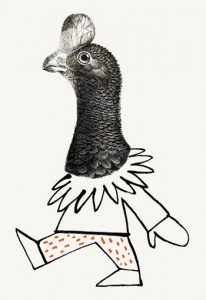 Collage of a chicken suit - humorous line drawing illustration by Michel Streich