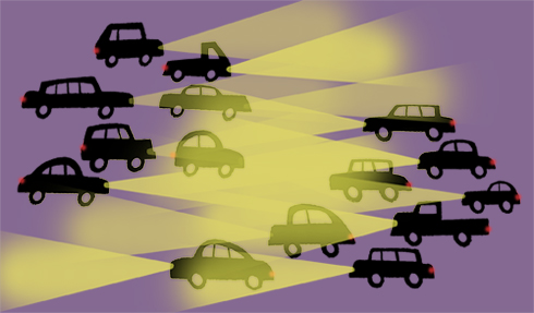 Cars with headlights - illustration by Michel Streich